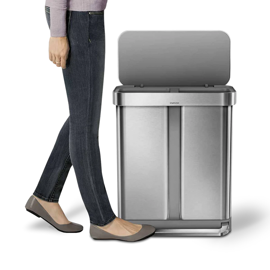 58 liter rechthoekige pedaalemmer met twee compartimenten en zakkenhouder