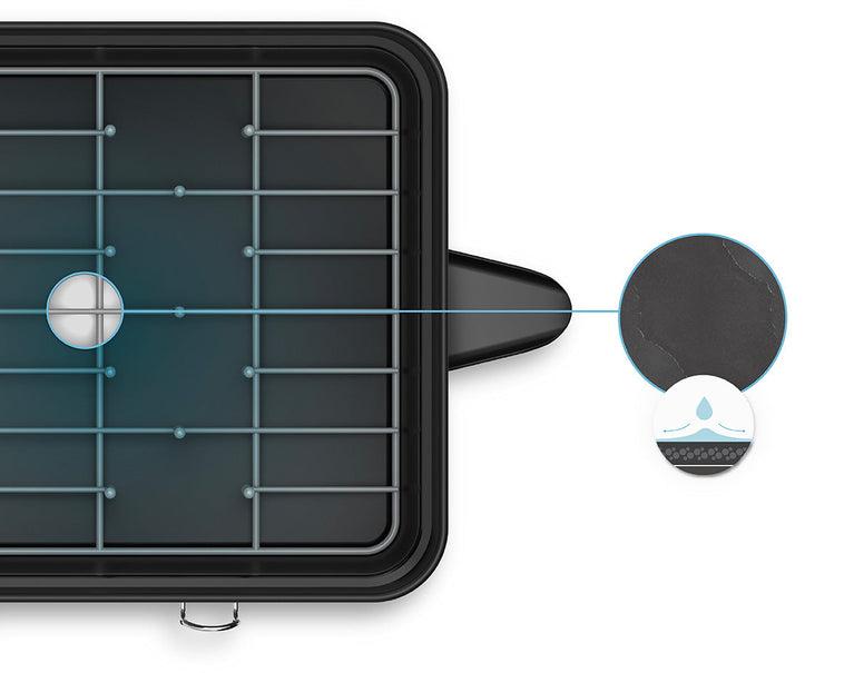Simplehuman's Dishrack showcasing the draining spout.