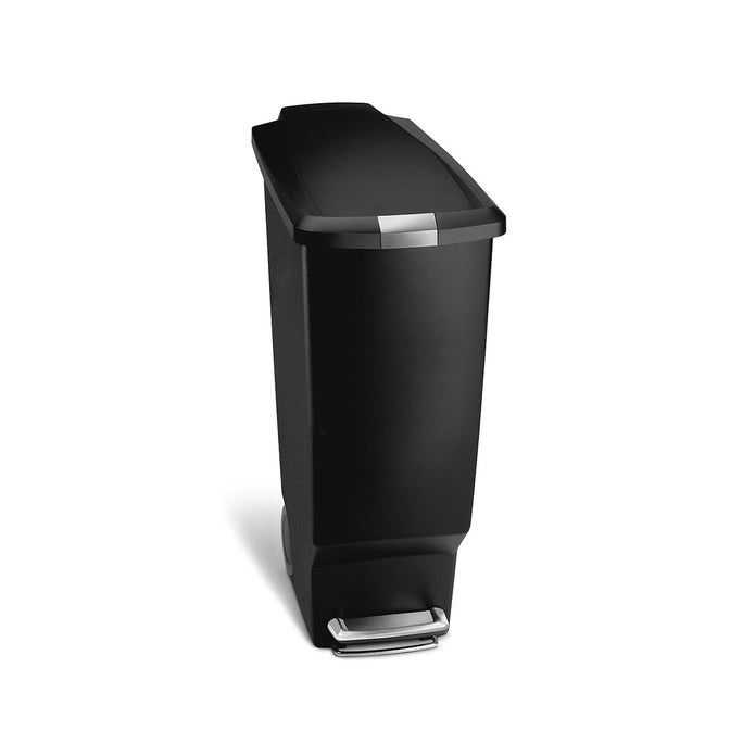 40L slim plastic pedal bin - black - front view main image