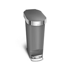 40L slim plastic pedal bin with liner rim - grey - front view main image