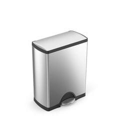 50L rectangular pedal bin - brushed stainless steel - 2/3 view image