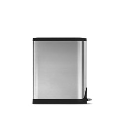 40L dual compartment butterfly pedal bin - brushed finish - side view
