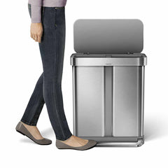 58L dual compartment rectangular pedal bin with liner pocket - brushed stainless steel - lifestyle pedal image