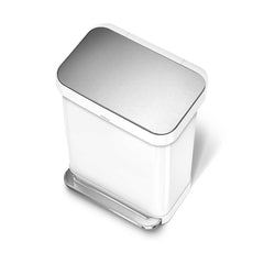 55L rectangular pedal bin with liner pocket - white stainless steel - top down view