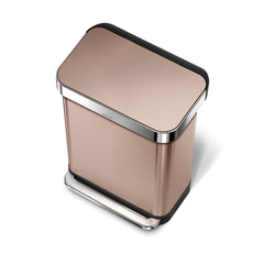 55L rectangular pedal bin with liner pocket - rose gold finish - top down view