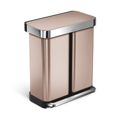 58L dual compartment rectangular pedal bin with liner pocket - rose gold stainless steel - main image