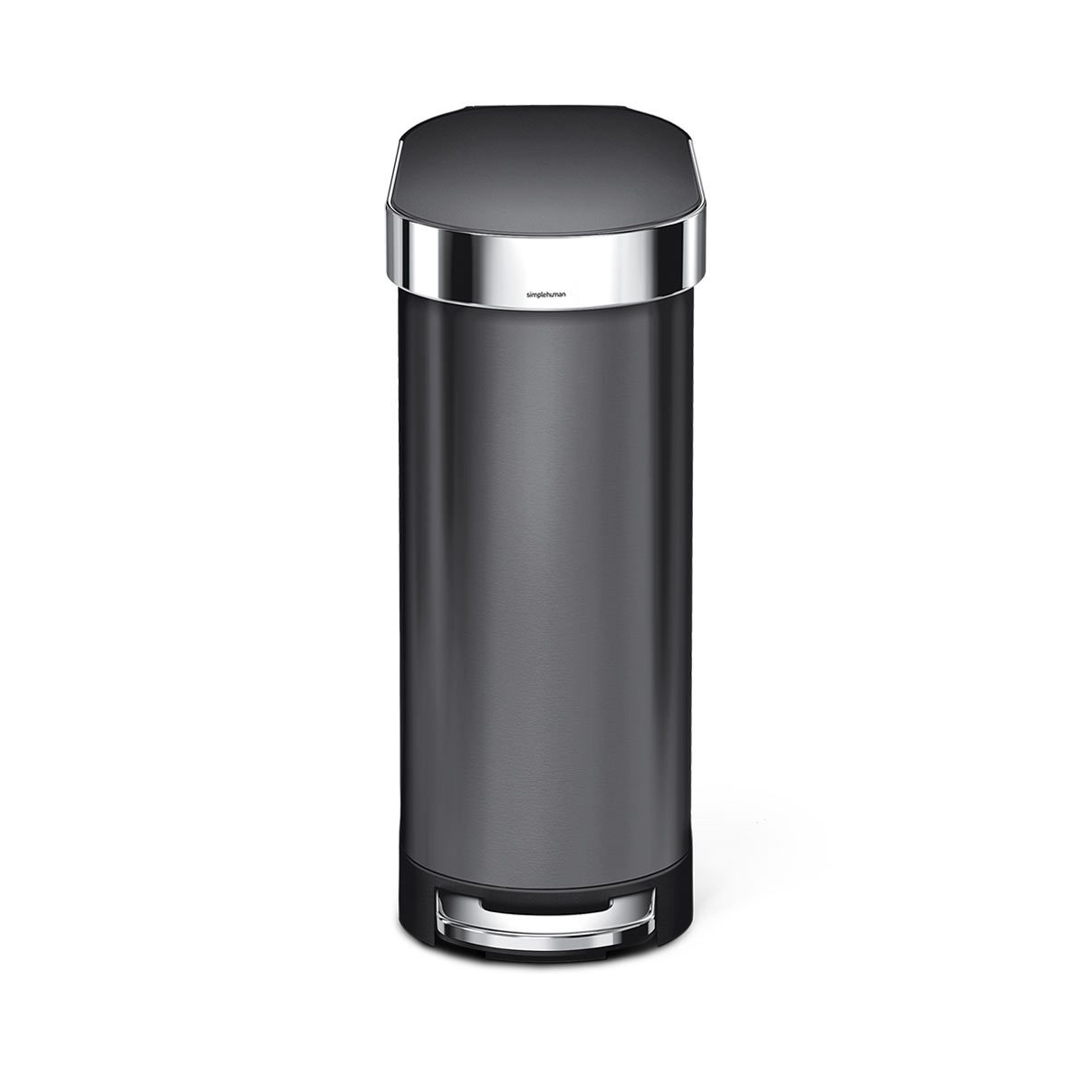 45L slim pedal bin - black stainless steel - front image