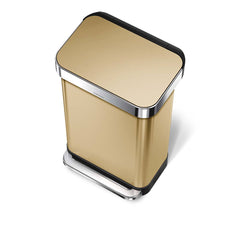 45L rectangular pedal bin with liner pocket - brass finish - top down view