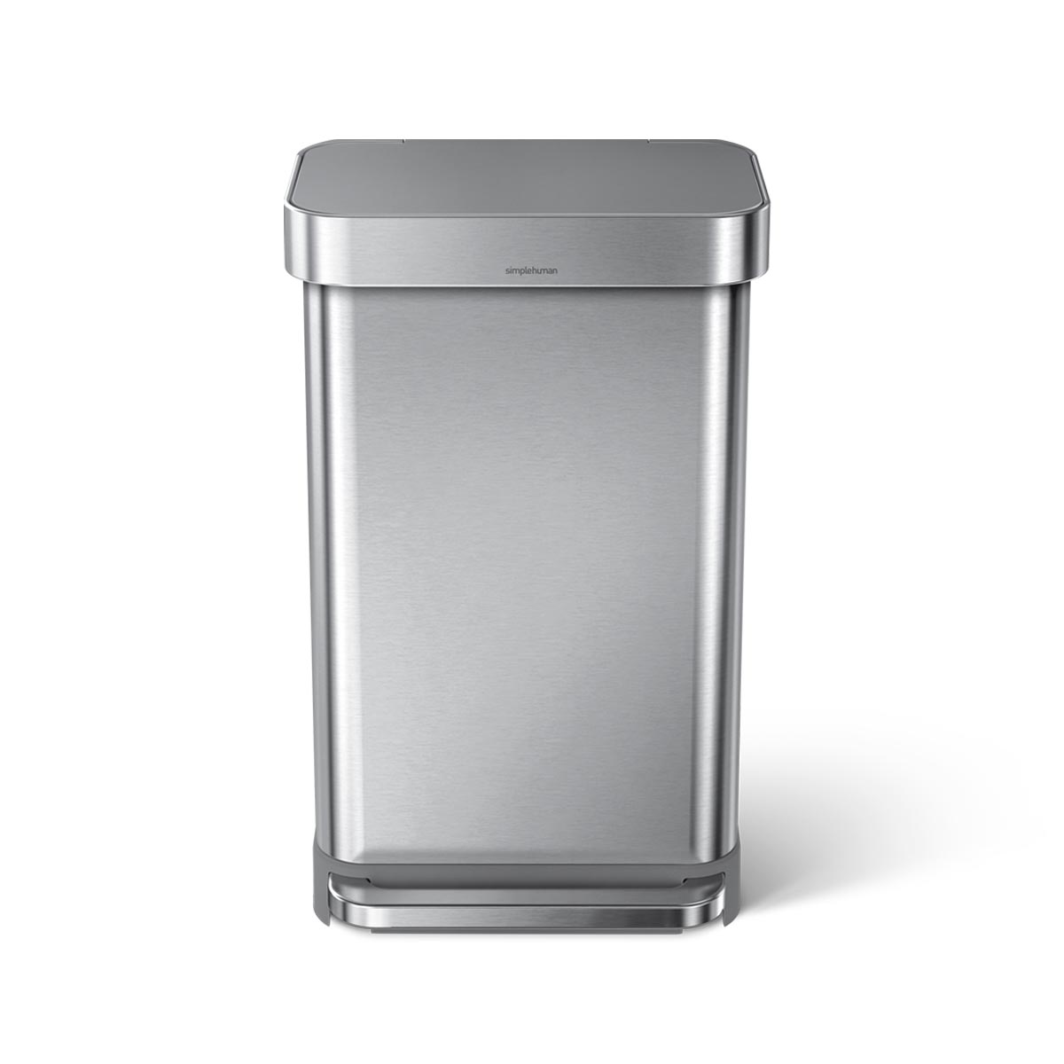 45L rectangular pedal bin with liner pocket with plastic lid - brushed finish - front view image