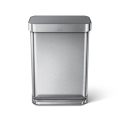 55L rectangular pedal bin with liner pocket - brushed finish with plastic lid - front view image