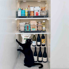 35cm pull-out cabinet organiser - lifestyle in cabinet with cat