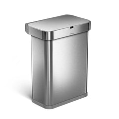 58L rectangular sensor bin with voice and motion control - brushed finish - 3/4 view main image